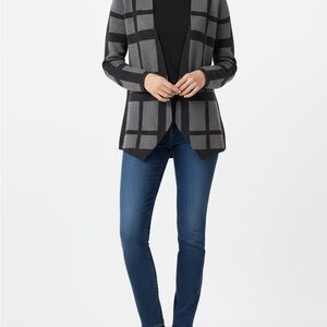 NEIMAN MARCUS Gray and Black Plaid Open Cardigan Extra Size Small